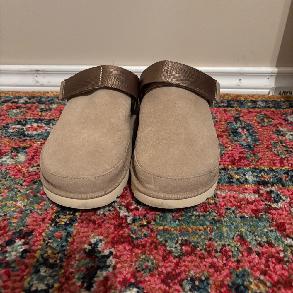 UGG Tan Suede Clogs with Strap